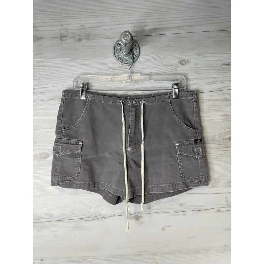 Angels Cargo Shorts Womens Size 7 Gray Cotton Utility Drawstring Zip Fly Pockets